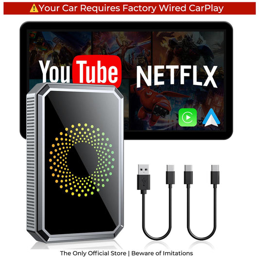 Wired to Wireless CarPlay Adapter – Netflix/YouTube/TikTok on Car Screen