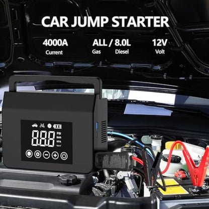 4000A Portable Car Jump Starter with Tire Inflator & Power Bank