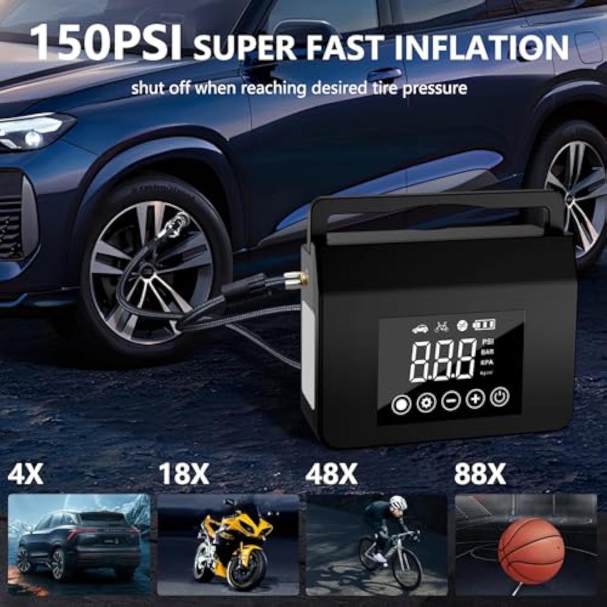 4000A Portable Car Jump Starter with Tire Inflator & Power Bank