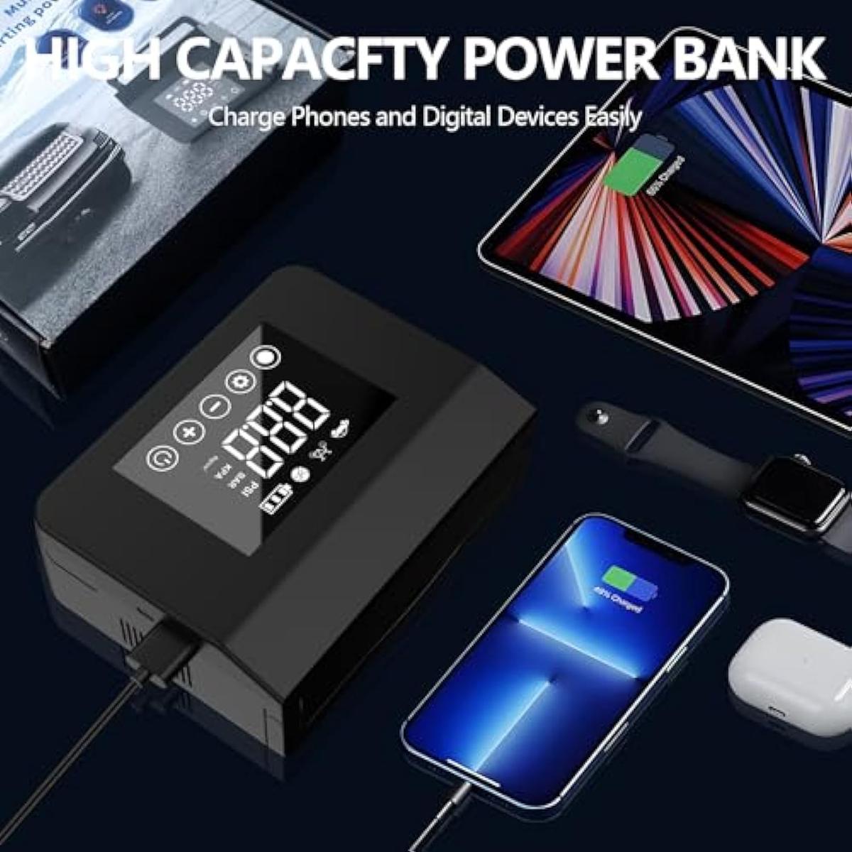 4000A Portable Car Jump Starter with Tire Inflator & Power Bank