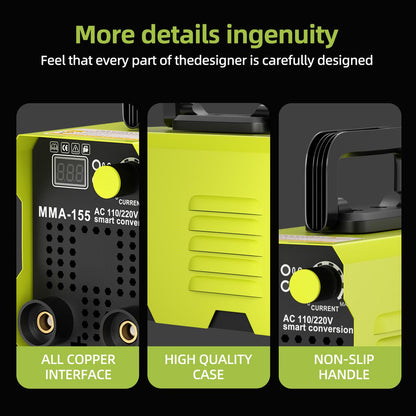 155A Mini Portable Stick Welder – 110/220V Smart Voltage, Digital LED Display, MMA Arc Welding Machine