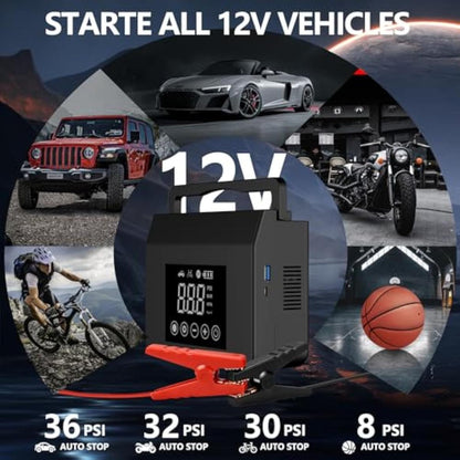 4000A Portable Car Jump Starter with Tire Inflator & Power Bank