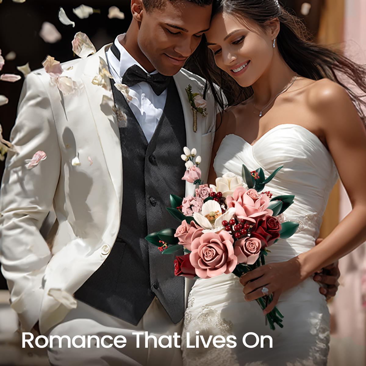 Pink Rose Flower Bouquet Building Set for Adults – Elegant Botanical Blocks, Romantic Home Decor Gift