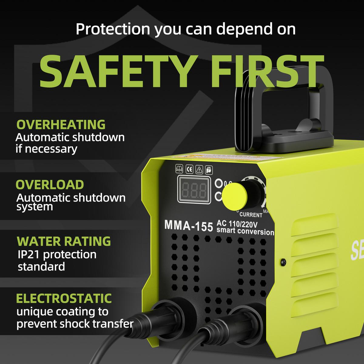 155A Mini Portable Stick Welder – 110/220V Smart Voltage, Digital LED Display, MMA Arc Welding Machine