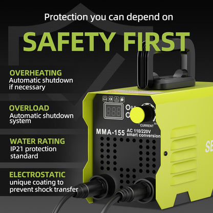 155A Mini Portable Stick Welder – 110/220V Smart Voltage, Digital LED Display, MMA Arc Welding Machine
