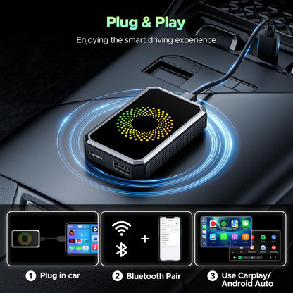 Wired to Wireless CarPlay Adapter – Netflix/YouTube/TikTok on Car Screen