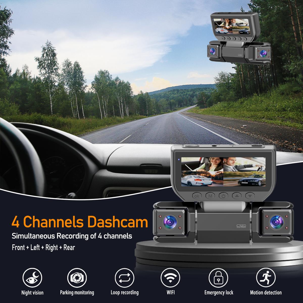 360° 4-Channel Dash Cam with GPS & WiFi