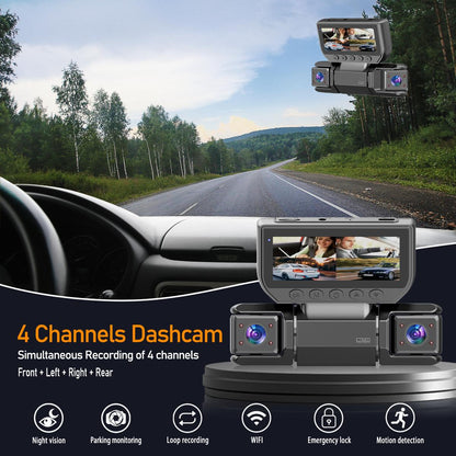 360° 4-Channel Dash Cam with GPS & WiFi