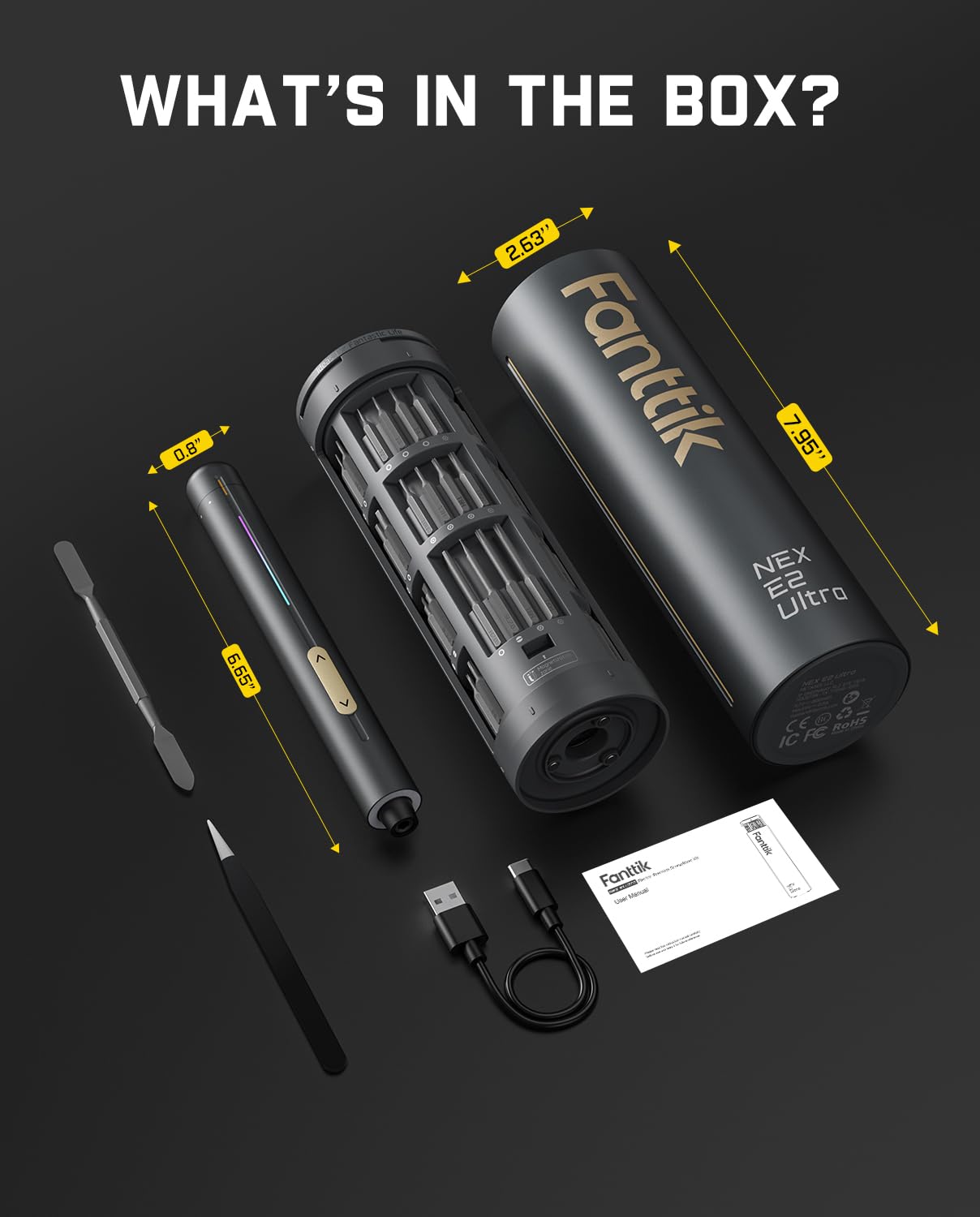 Ultra Mini Electric Screwdriver Set, Cordless Precision Screwdriver 0.6Nm, 50 Magnetic Bits, 5/32'' Hex for Electronics Repair