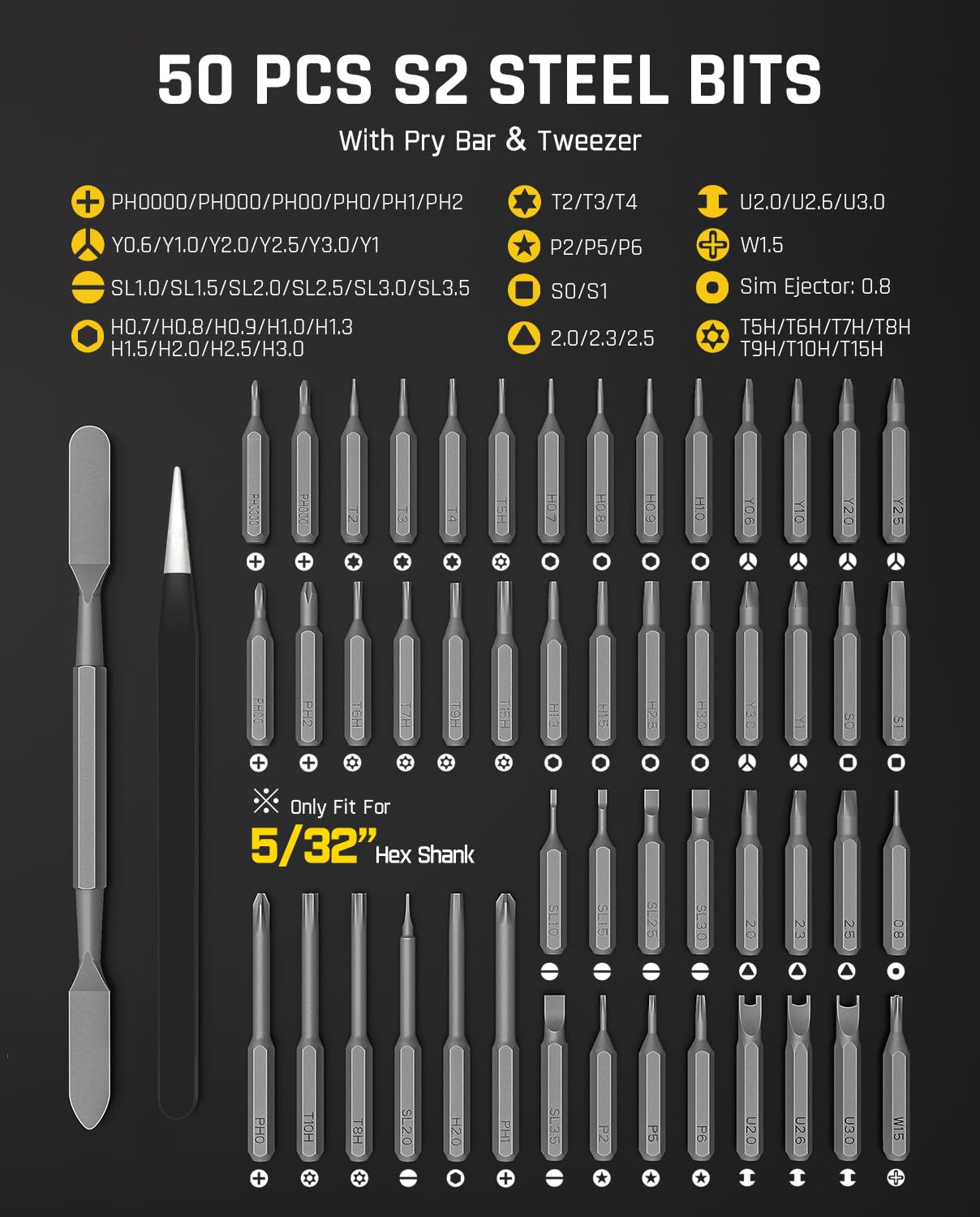 Ultra Mini Electric Screwdriver Set, Cordless Precision Screwdriver 0.6Nm, 50 Magnetic Bits, 5/32'' Hex for Electronics Repair