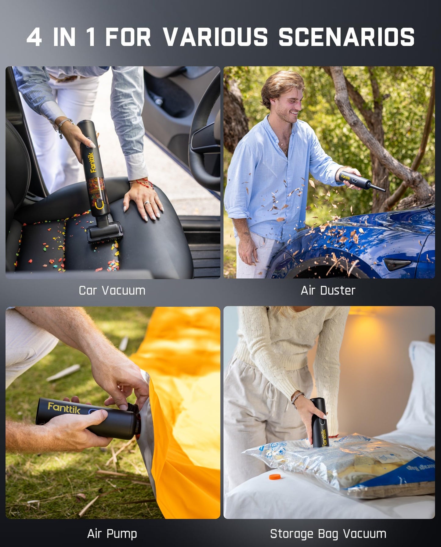 19000Pa Mini Cordless Car Vacuum 4-in-1